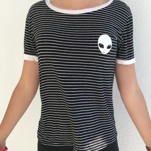 alien stripped t-shirt